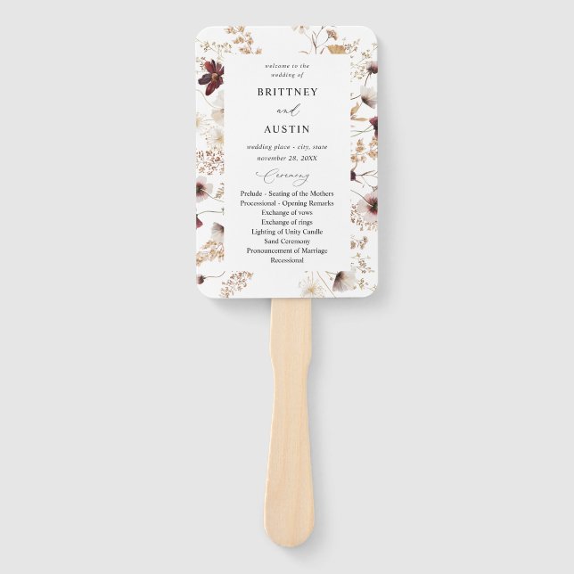 Fall Wildflowers Floral Wedding Program Hand Fan (Front)