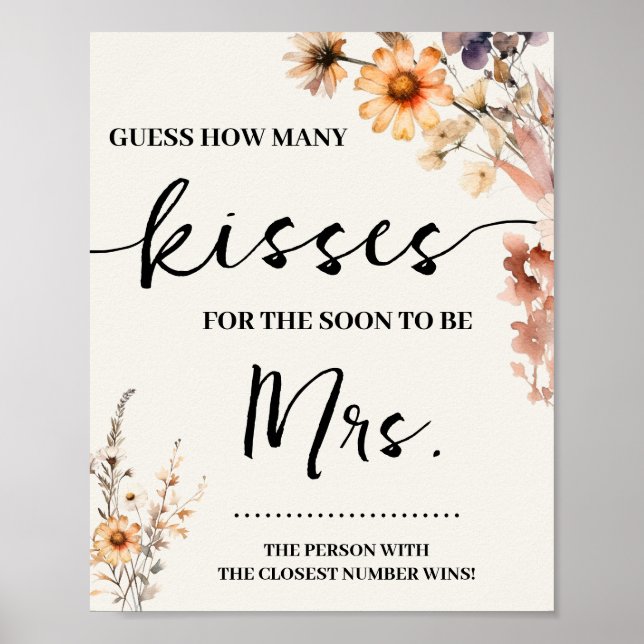 Fall Wildflowers How Many kisses for Mrs Game Sign (Front)