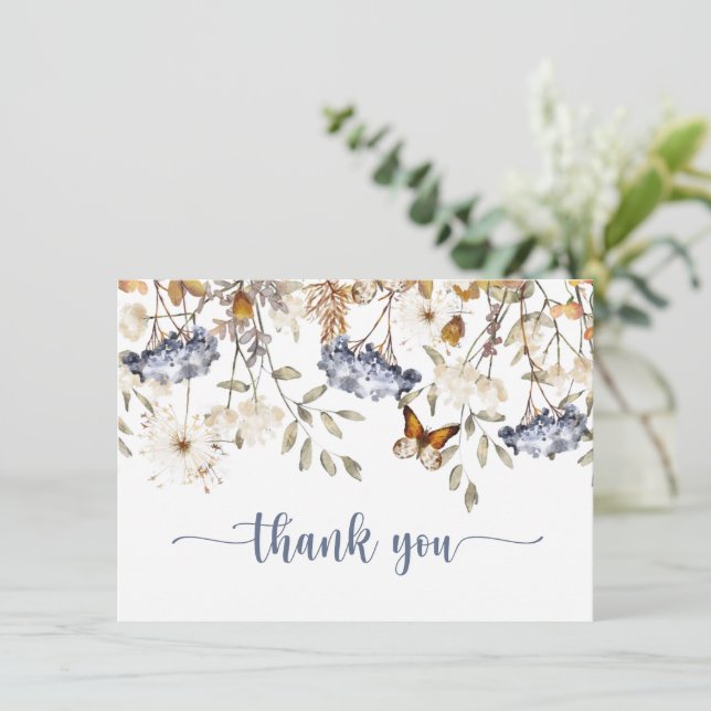 Fall Wildflowers, Hydrangea, Butterfly Garden Thank You Card (Standing Front)