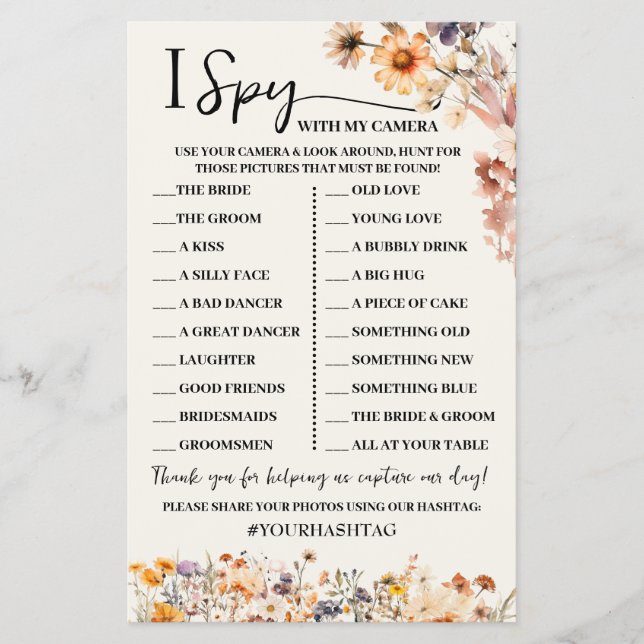 Fall Wildflowers I Spy Wedding Reception Game Card Flyer (Front)