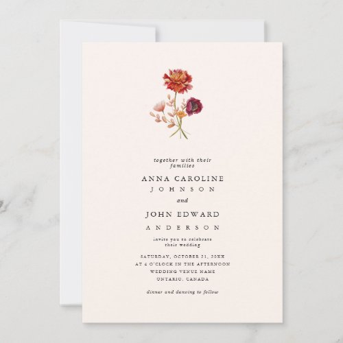Fall Wildflowers Ivory Pink Floral Autumn Wedding Invitation