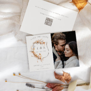 Fall Wildflowers Monogram Crest QR Photo Wedding Save The Date