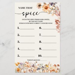 Fall Wildflowers Name that Spice Shower Game Card Flyer
