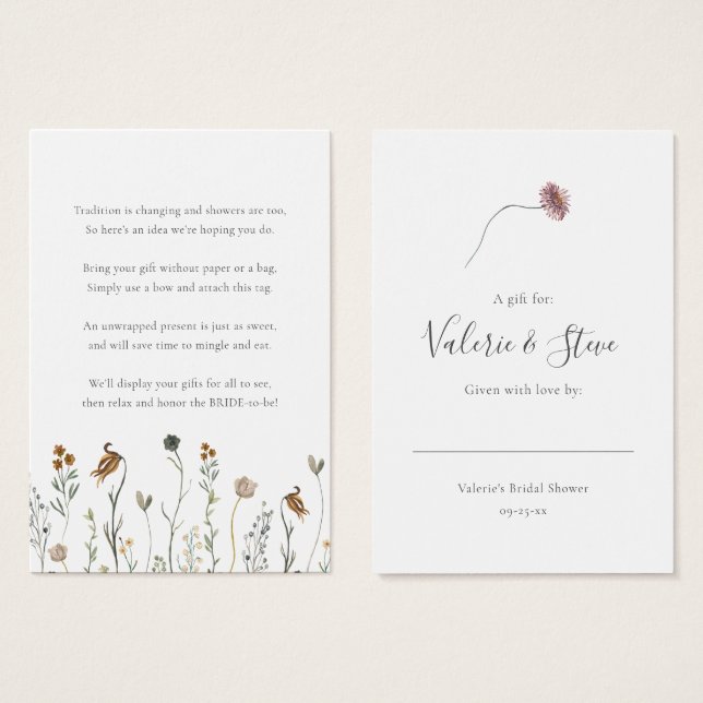 Fall Wildflowers No Wrap Shower display gift tag (Front & Back)