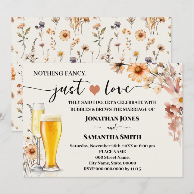 Fall Wildflowers Nothing Fancy Just Love Elopement Invitation (Front/Back)