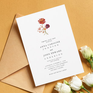 Fall Wildflowers Orange Pink Floral Autumn Wedding Invitation