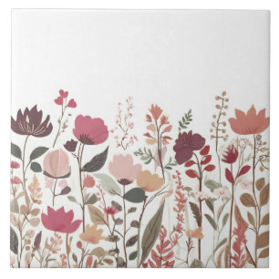 Fall Wildflowers Pink Orange Autumn Floral Flowers Ceramic Tile