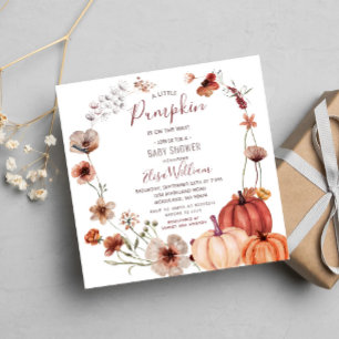 Fall Wildflowers Pumpkin is on the way Baby Shower Invitation