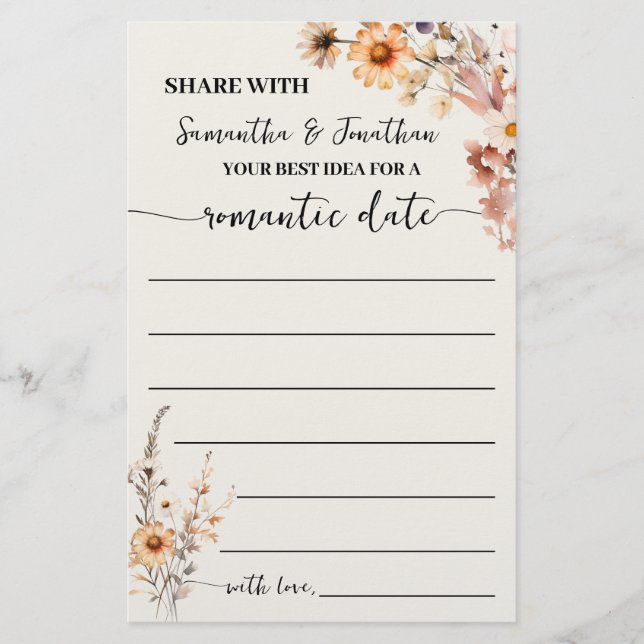 Fall Wildflowers Share Date Idea Shower Game Card Flyer (Front)