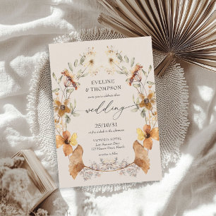 Fall Wildflowers Watercolor Floral gingko Wedding Invitation