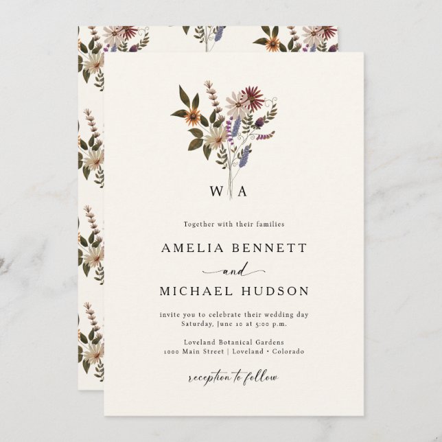 Fall Wildflowers Wedding Invitation (Front/Back)