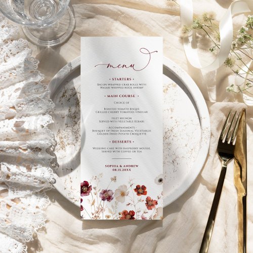 Fall Wildflowers Wedding Menu