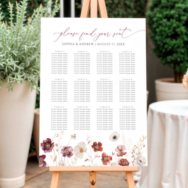 Fall Wildflowers Wedding Seating Charts Foam Board (Creator Uploaded)