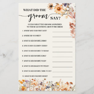 Fall Wildflowers What Groom Say Shower Game Card Flyer