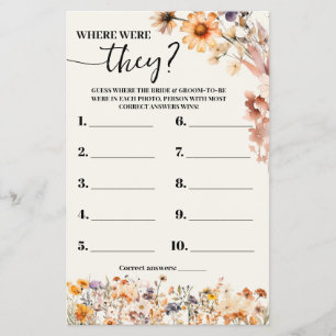 Fall Wildflowers Where were They Shower Game Card Flyer