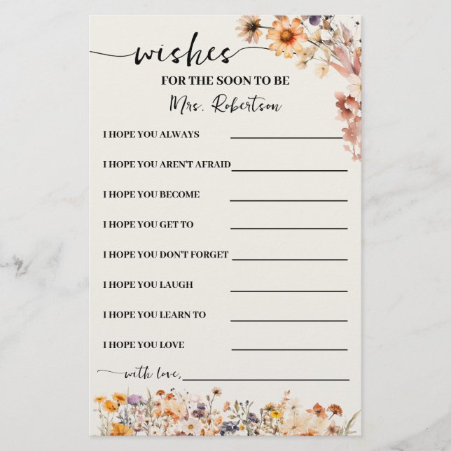 Fall Wildflowers Wishes for Soon to be Mrs Card Flyer (Front)