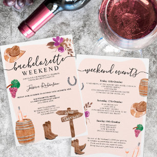 Fall wine bachelorette party weekend illustration invitation