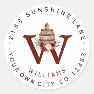 Fall Wine Barrel Monogram Circular Address Label