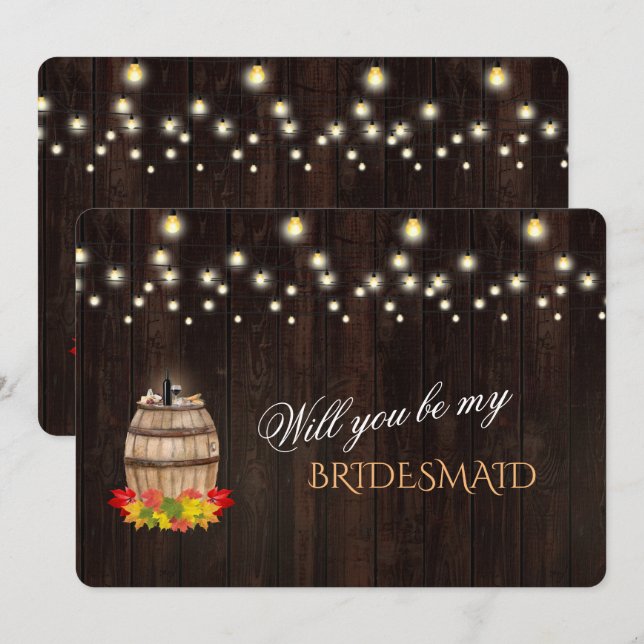 Fall Wine Barrel  Will You Be My Bridesmaid Invitation (Front/Back)