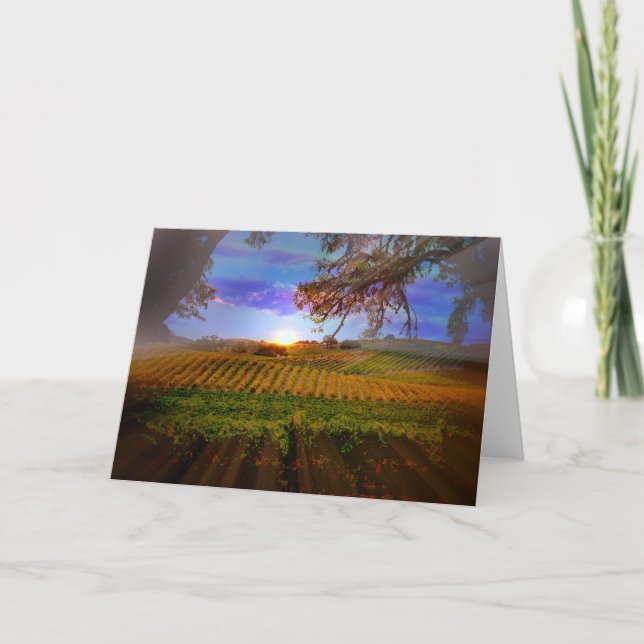 Fall Wine Vineyard Sunrise Blank Note Card (Front)