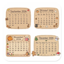 Fall Winter 2026 Calendar Sticker Sheet | Sept-Dec