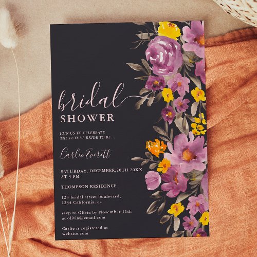 Fall Winter dark purple floral bridal shower Invitation