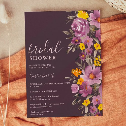 Fall Winter dark purple floral bridal shower Invitation