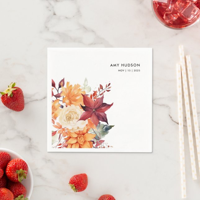 Fall Winter Elegant Floral Bridal Shower Napkins (Insitu)