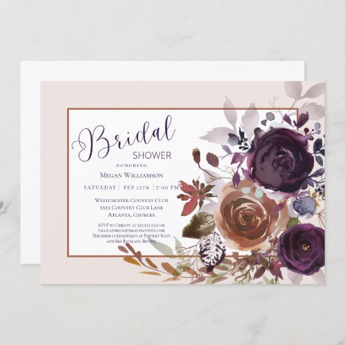 Fall Winter Gold and Plum Purple Bridal Shower Invitation