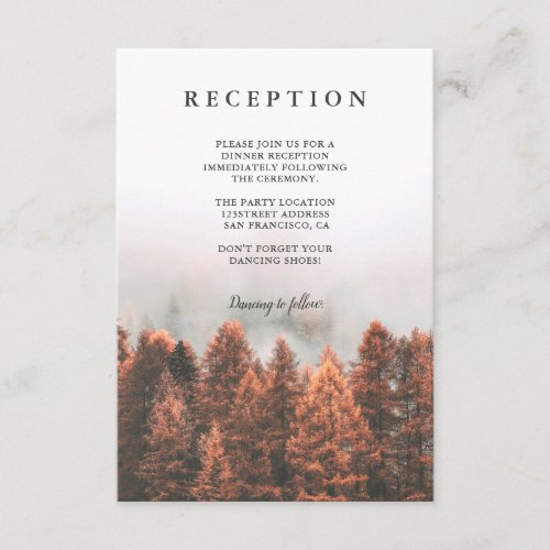 Fall winter pine trees forest photo chic reception enclosure card