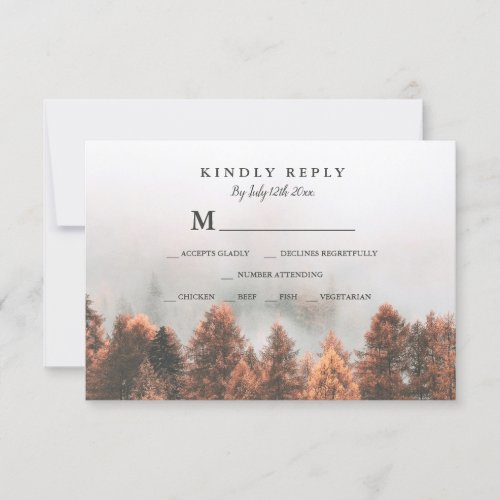 Fall winter pine trees forest photo rsvp wedding