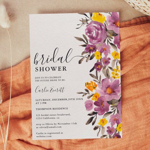 Fall Winter purple floral bridal shower Invitation
