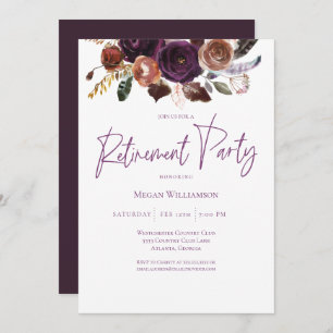 Fall Winter Purple, Pink and Gold Retirement Party Invitation