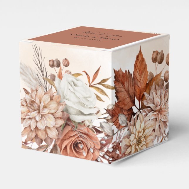 Fall Winter Rustic Brown Floral Wedding Favor Box (Front Side)