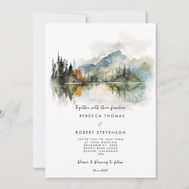 fall winter rustic mountain wedding invitation (Front)