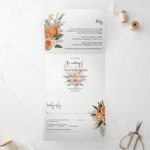 Fall Winter Wedding photo Tri_Fold Invitation