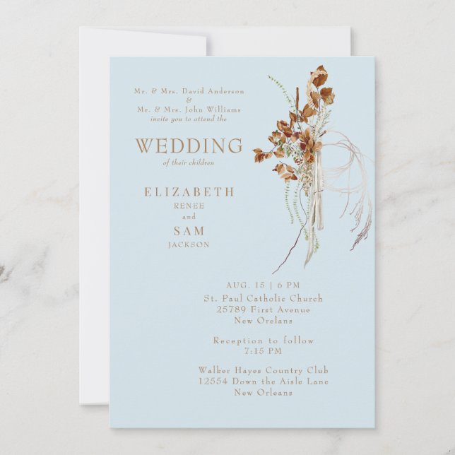 Fall Wispy Boho Sky Blue Both Parents II Invitation (Front)