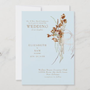Fall Wispy Boho Sky Blue Bride Parents Wedding Invitation
