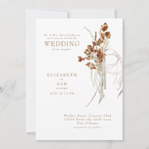 Fall Wispy Boho White Bride Parents Wedding Invitation