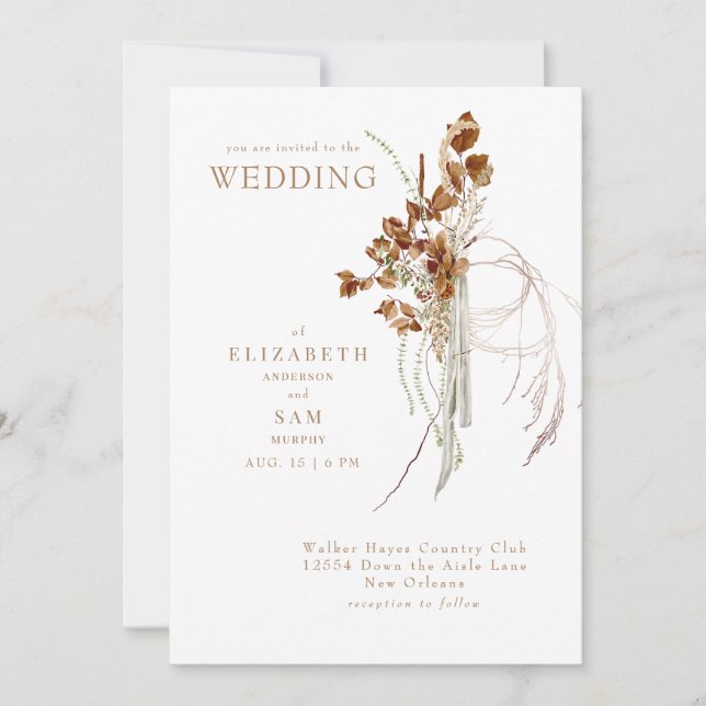 Fall Wispy Boho White No Parents Wedding Invitation (Front)