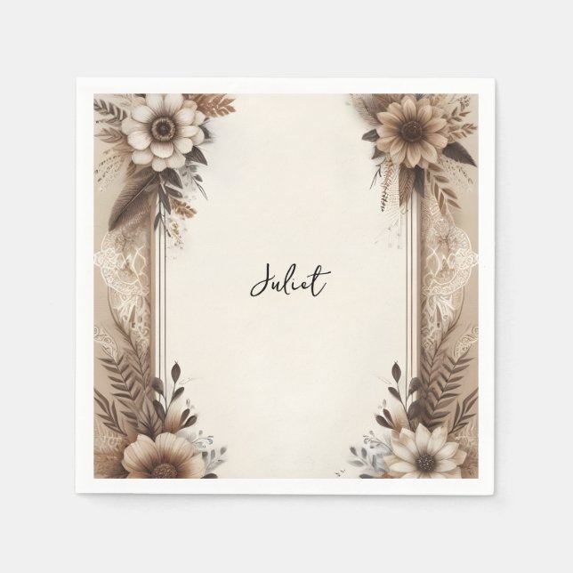 Fall Wood Paperie Recycled Paper Bridal Shower Napkins (Front)