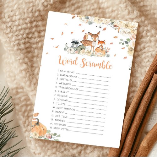Fall Woodland Animal Word Scramble Game