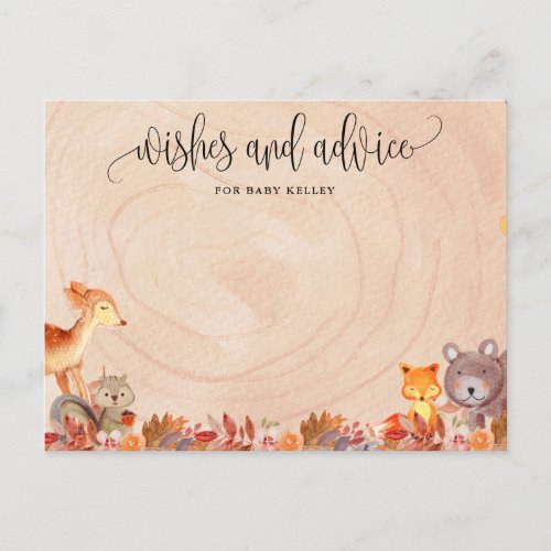 Fall Woodland Animals Baby Shower Advice Card