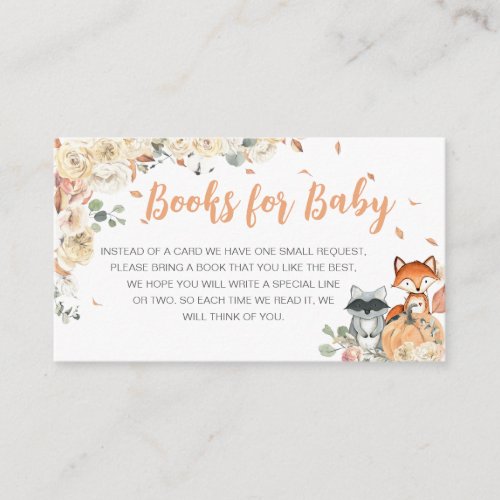 Fall Woodland Animals Baby Shower Books for Baby Enclosure Card