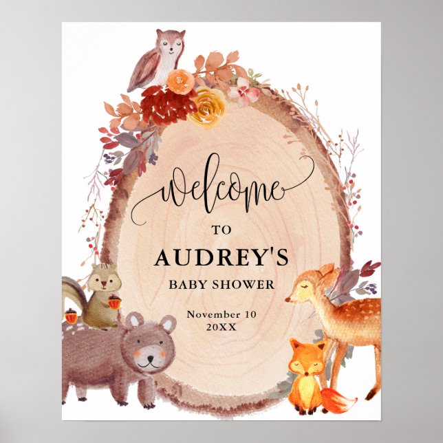 Fall Woodland Animals Baby Shower Welcome Sign (Front)