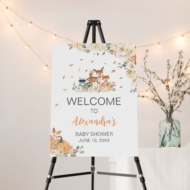 Fall Woodland Animals Baby Shower Welcome Sign (In Situ (Stand))