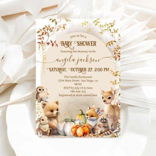 Fall Woodland Animals Boho Baby Shower Invitation