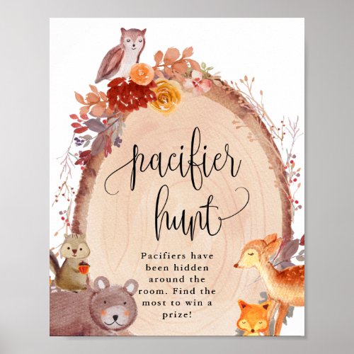 Fall Woodland Animals Pacifier Hunt Game Sign