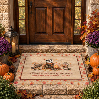 Fall Woodland Animals Rustic Autumn Personalized Doormat