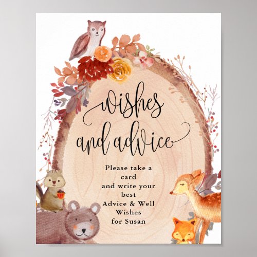 Fall Woodland Animals Wishes and Advice Sign
